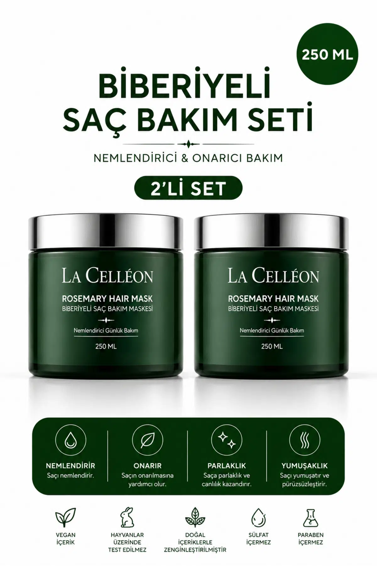 2'Li Biberiyeli Saç Bakım Maskesi | Shea Yağı, Argan Yağı ve Hidrolize Protein Özlü 250 ML x 2