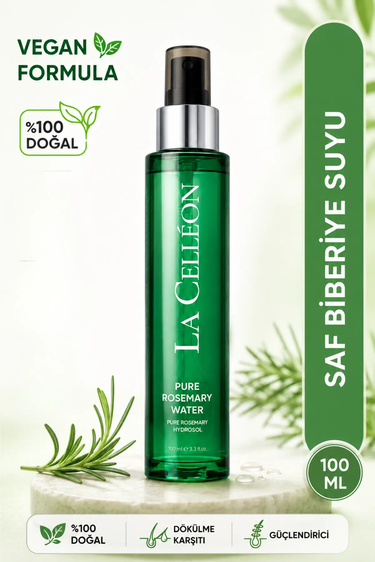 LA CELLEON %100 Doğal Biberiye Suyu Saç Toniği 100 ml | Dökülme Karşıtı Saç Bakımı